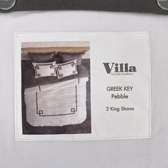 Villa Noble Excellence Greek Key Pebble Boarder Pillow Sham Set Gray White King - Picture 2 of 4
